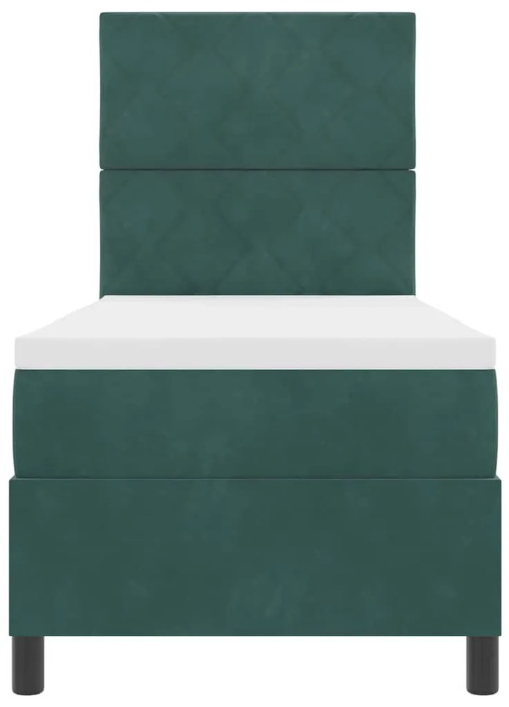 Cama Box com Colchão e LED Verde Escuro 80x200 cm Veludo
