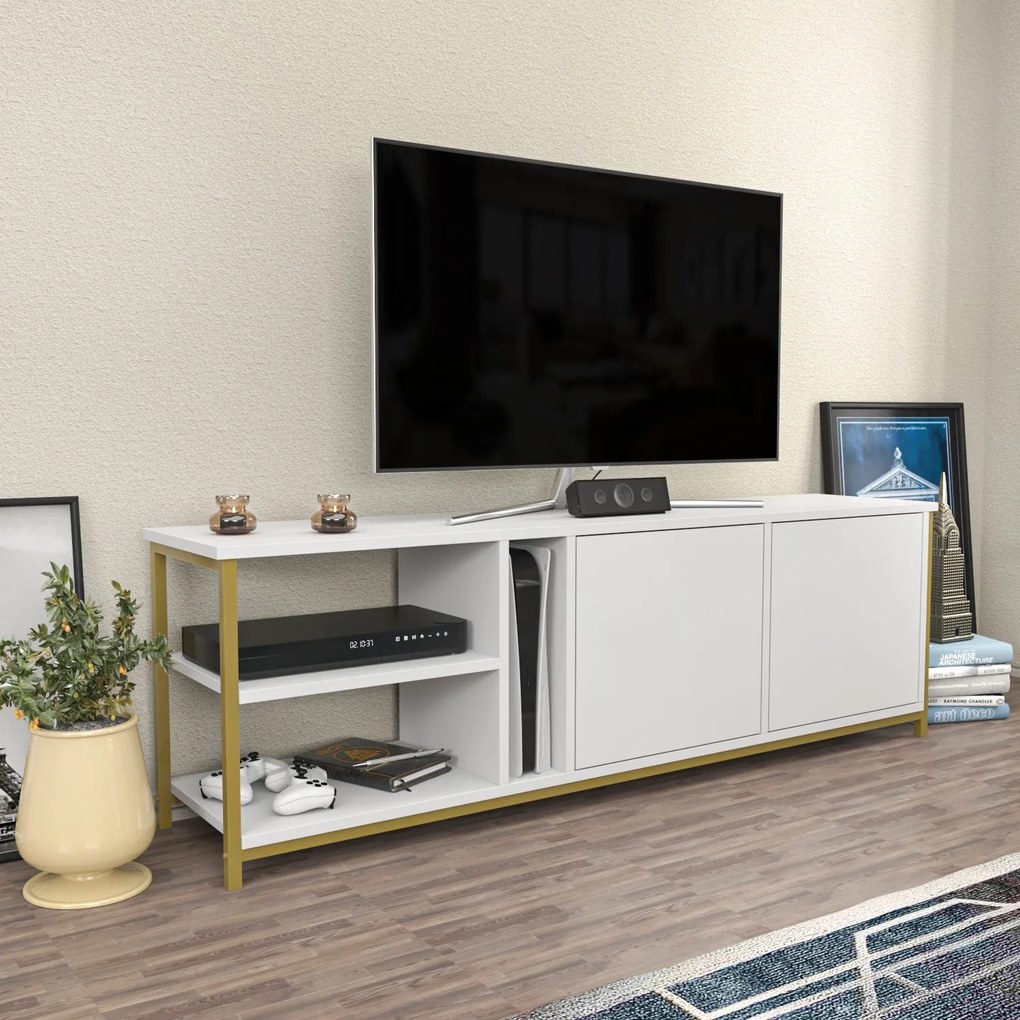 Móvel TV Primrose – Branco e Dourado – 160 cm x 35,3 cm x 50,8 cm