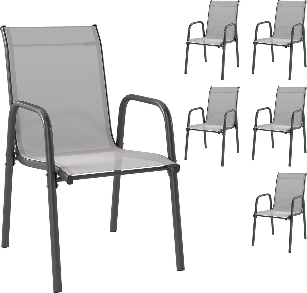 Outsunny Conjunto de 6 Cadeiras de Jardim Empilháveis com Apoio de Braços Assento e Encosto em Malha Respiráveis 51x69x87 cm Cinza | Aosom Portugal