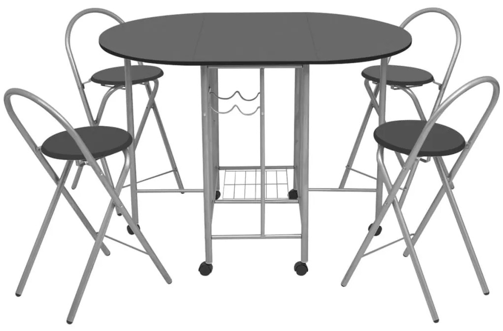 Conjunto de jantar dobrável 5 pcs MDF preto