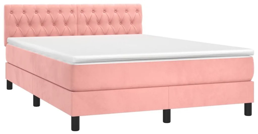 Cama box spring c/ colchão/LED 140x200 cm veludo rosa