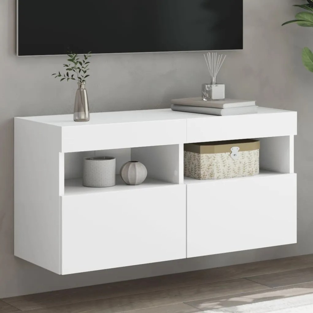 vidaXL Móvel de parede para TV com luzes LED 80x30x40 cm branco