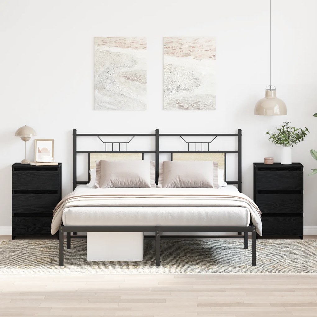 Cômodas de cabeceira vidaXL 2 pcs Carvalho Preto 40x35x62,5 cm Madeira engenheirada