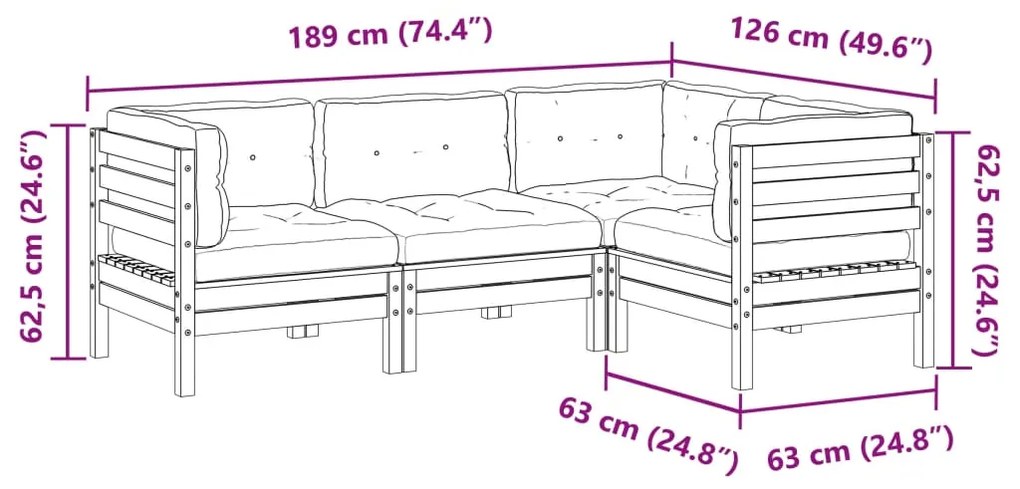 4pcs conj. sofás jardim c/ almofadões pinho maciço castanho mel