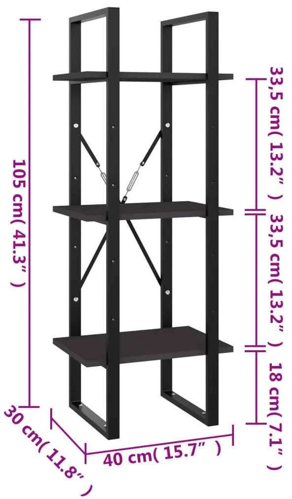 Estante c/ 3 prateleiras derivados de madeira cinza