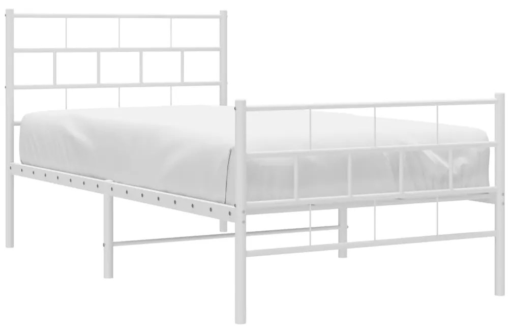 Estrutura de cama com cabeceira e pés 100x190 cm metal branco