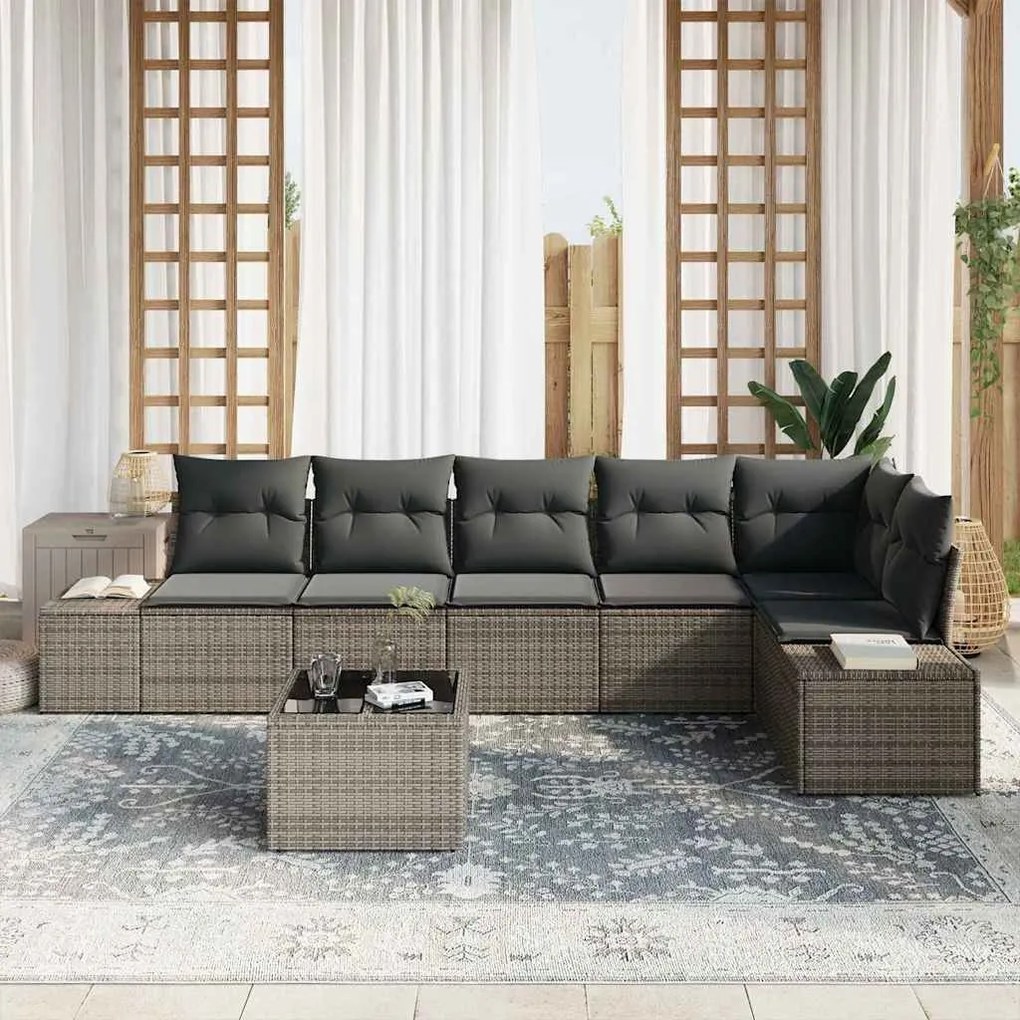Conjunto de Sofá de Jardim de 6 Peças com Almofadas Rattan PE Preto