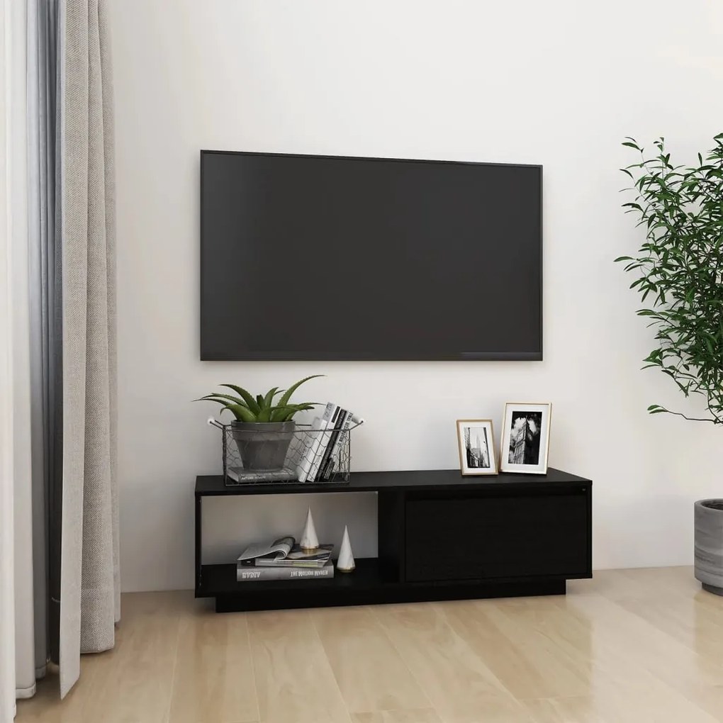 vidaXL Móvel de TV 110x30x33,5 cm madeira de pinho maciça preto