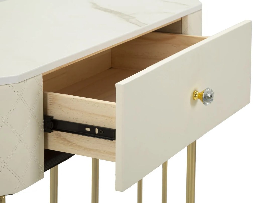 MESA CONSOLA SHARON 100X40X75 CM BRANCA, BEGE E DOURADA