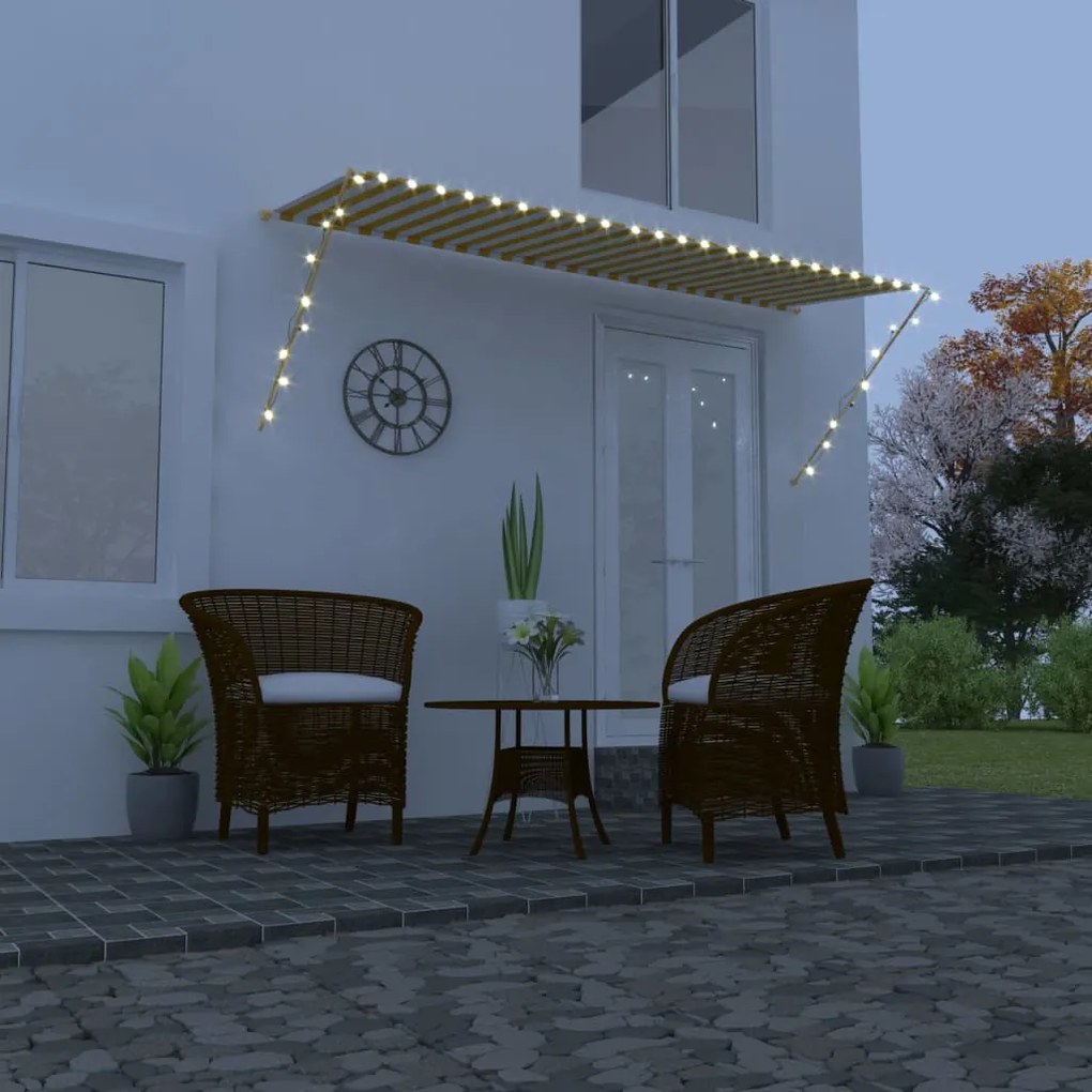 vidaXL Toldo retrátil com LED 400x150 cm amarelo e branco
