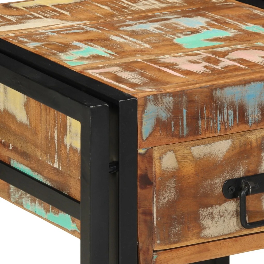 Mesa de Apoio vidaXL com Gaveta Preta 40x40x50 cm em Madeira Recuperad