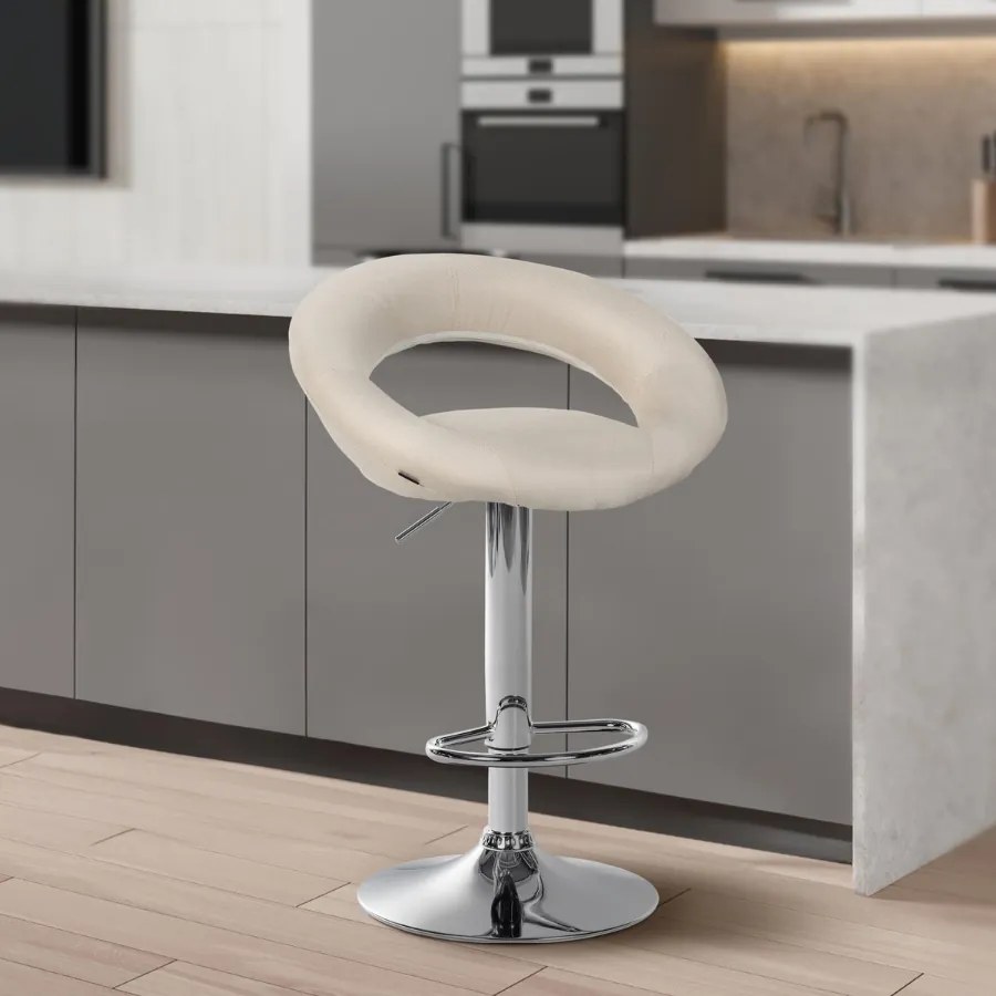 Conjunto de 2 bancos de bar Olinda em tecido e com estrutura cromada 52 x 77-97 x 47 cm Creme