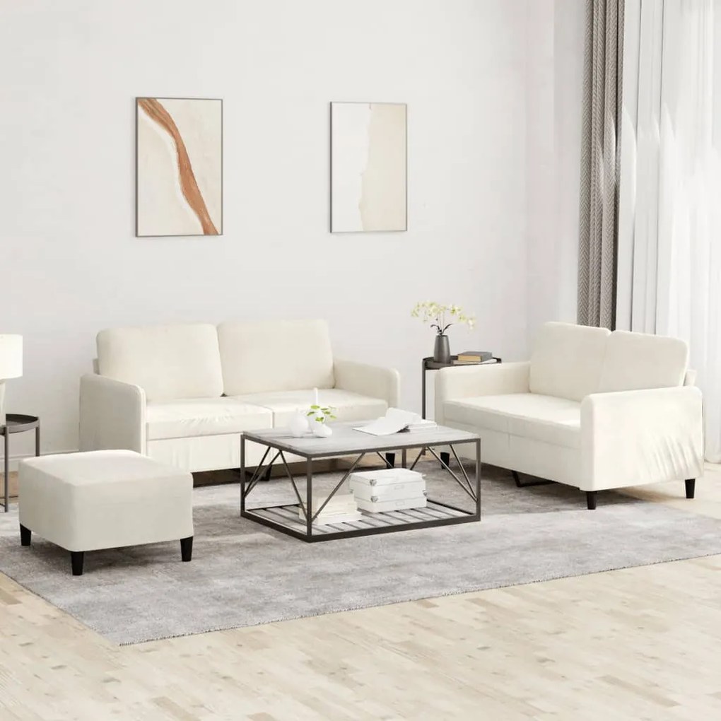 3 pcs conjunto de sofás veludo cor creme