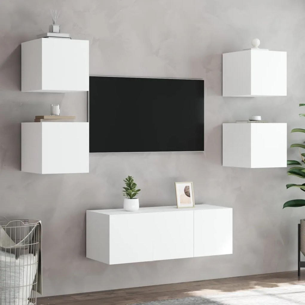 Móvel de parede para TV com luzes LED 30,5x35x30 cm branco