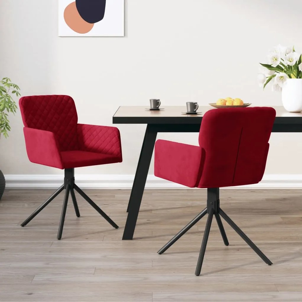 vidaXL Cadeiras de jantar giratórias 2 pcs veludo vermelho tinto