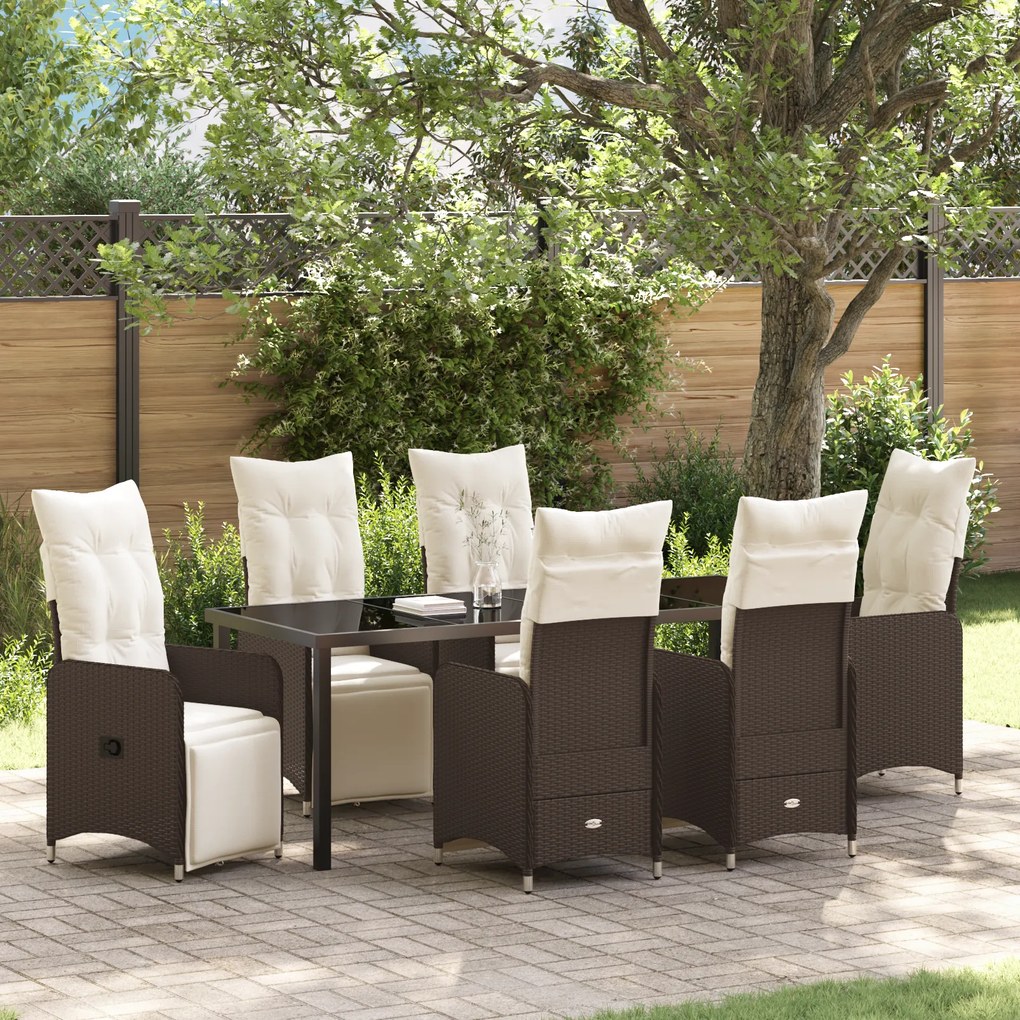 Conjunto de Jantar de Jardim de 7 Peças da com Almofadas em Rattan Pol