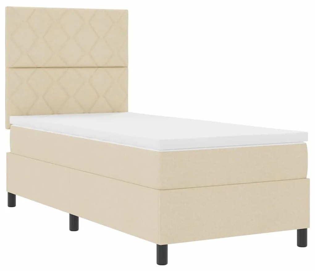 Cama Box com Colchão e Luz LED Creme, 100 x 200 cm, Tecido