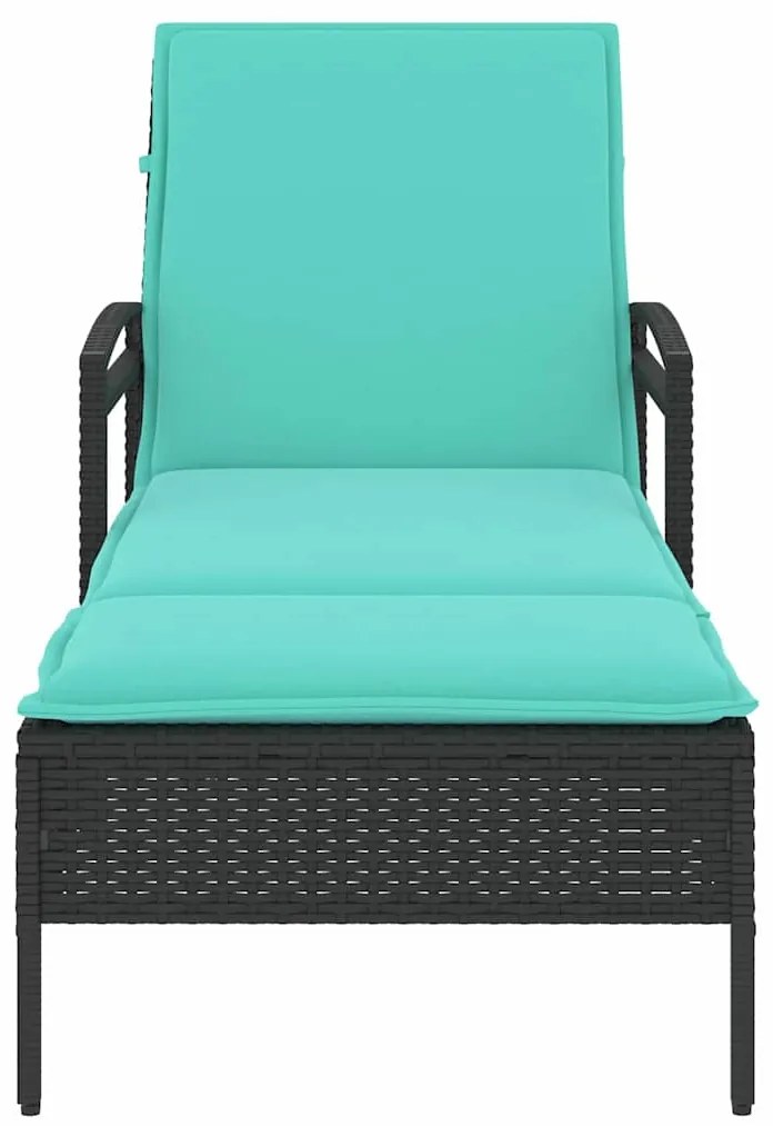 Espreguiçadeira com almofada preta 63x200x81 cm vime sintético (apenas