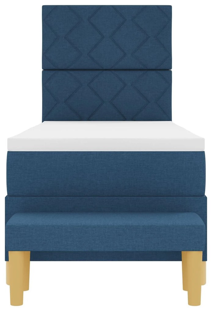 Cama Box Spring com Colchão e Banco Azul 80x200 cm Tecido