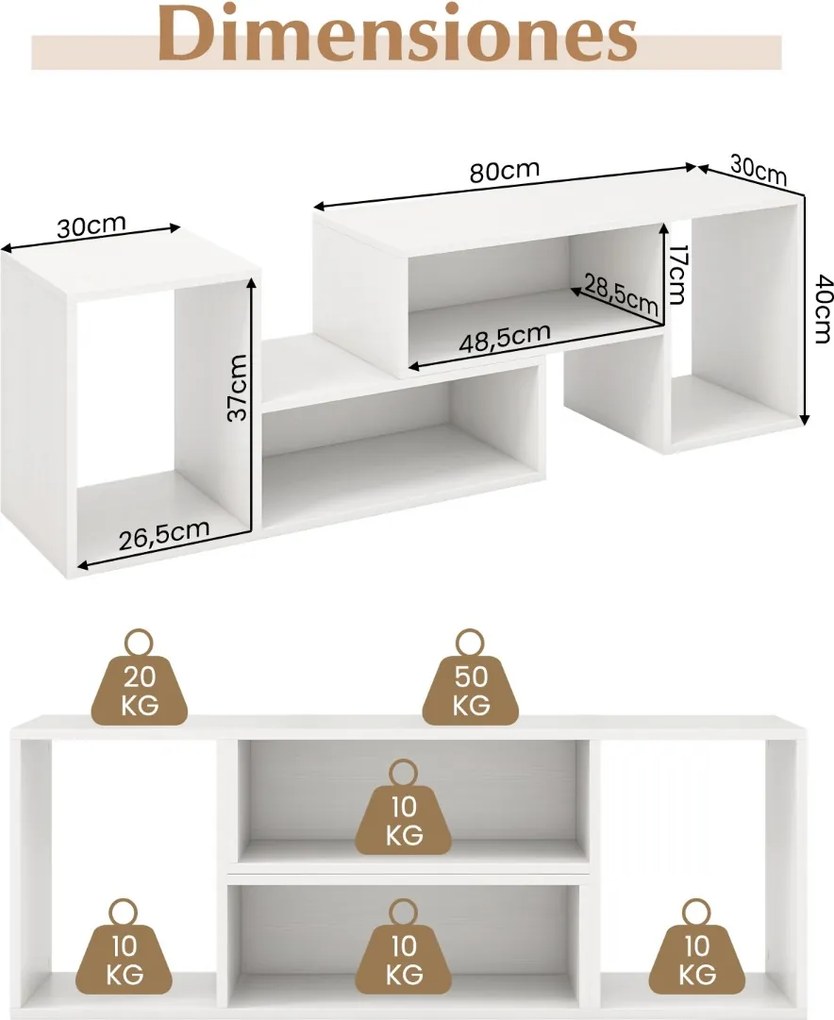 Móvel de TV de 2 peças para sala design inteligente 50/55/60 polegadas Branco