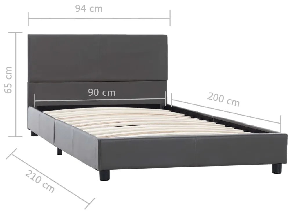 Estrutura de cama 90x200 cm couro artificial cinzento