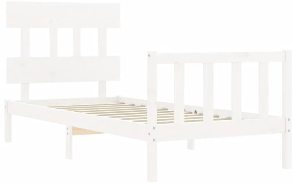 Estrutura cama de solteiro c/ cabeceira madeira maciça branco