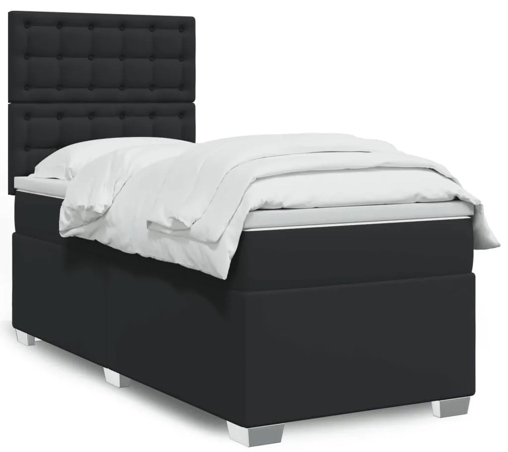 Cama box spring com colchão solteiro couro artificial preto