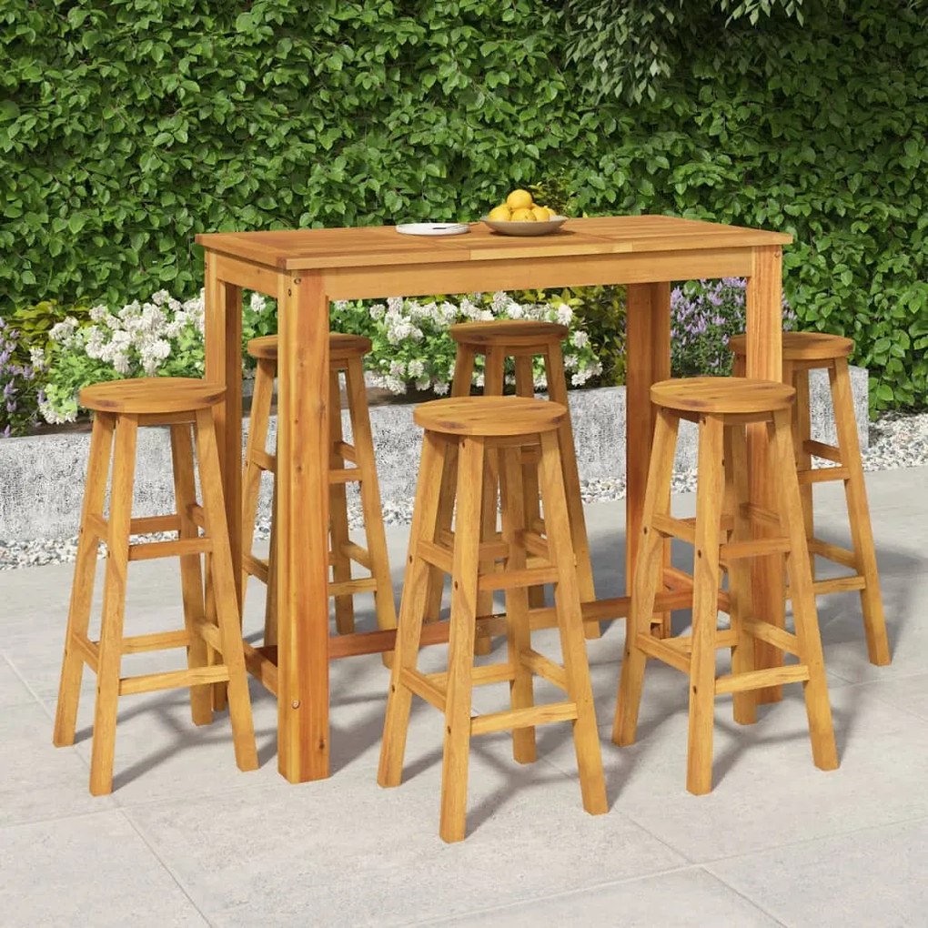 vidaXL 7 pcs Conjunto de bar para jardim madeira de acácia maciça