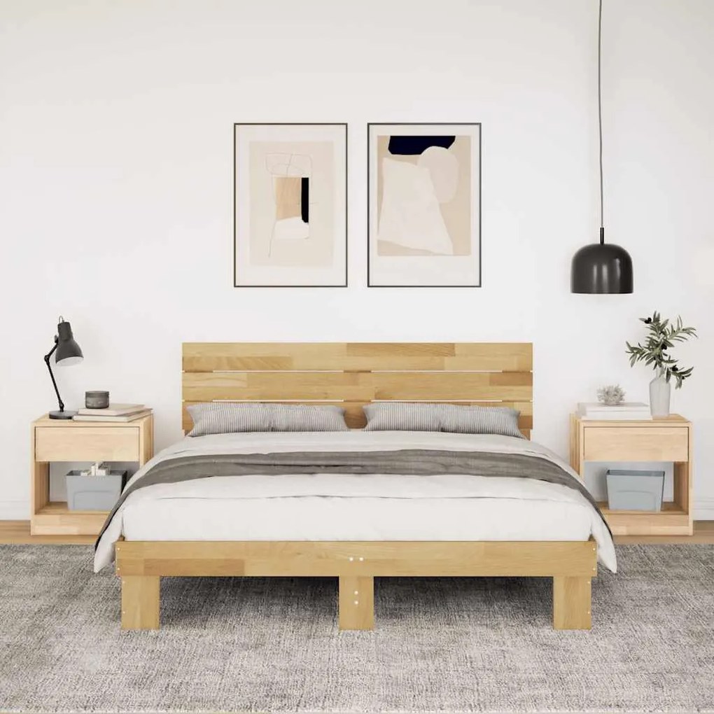 Estrutura cama cabeceira sem colchão 150x200 cm maciça carvalho