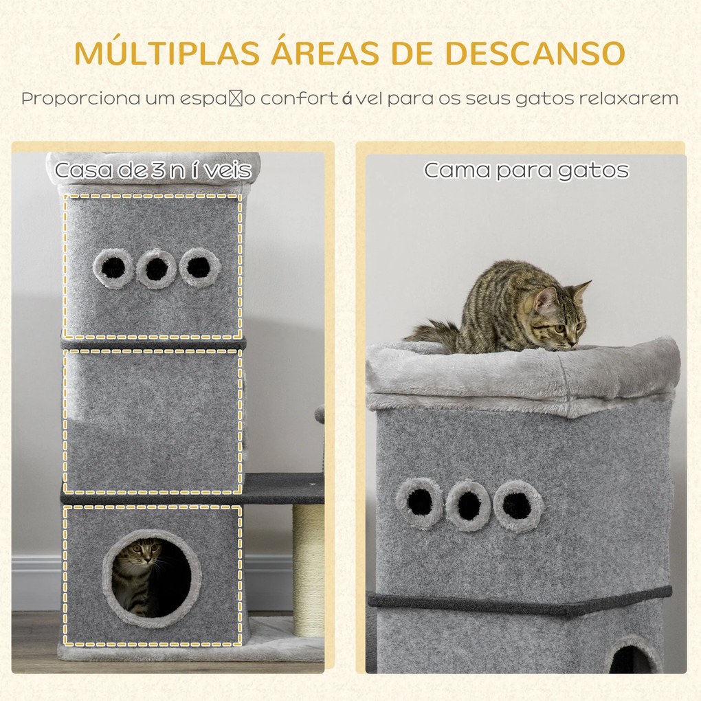 PawHut Arranhador em Forma de Cilindro para Gatos com 3 Níveis Altura