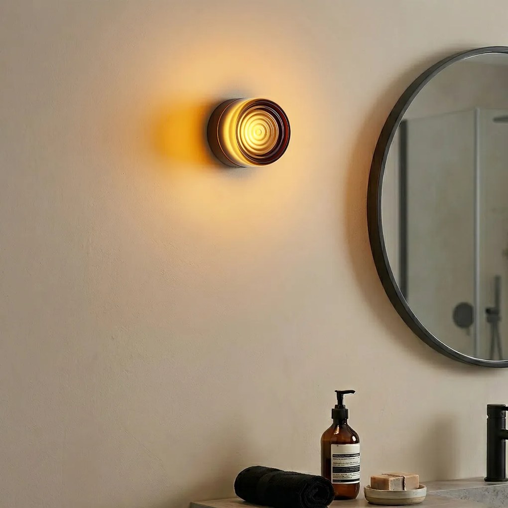 Candeeiro de parede de design bronze escuro com vidro âmbar IP44 - Michele