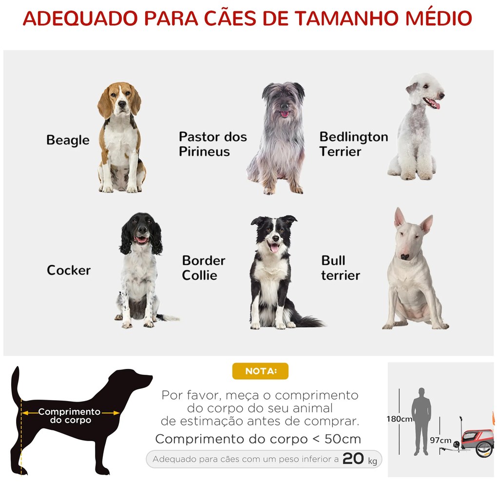 Reboque de Bicicleta para Cães 2 em 1 Carrinho para Animais de Estimação com Cinto de Segurança 130x64x97cm Vermelho e Cinza