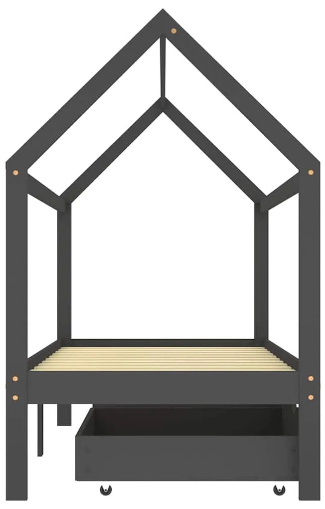 Cama p/ crianças c/ gavetas 90x200 cm pinho maciço cinza-escuro