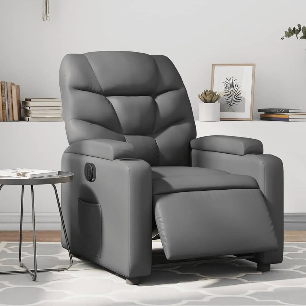 vidaXL Poltrona reclinável elétrica couro artificial cinzento