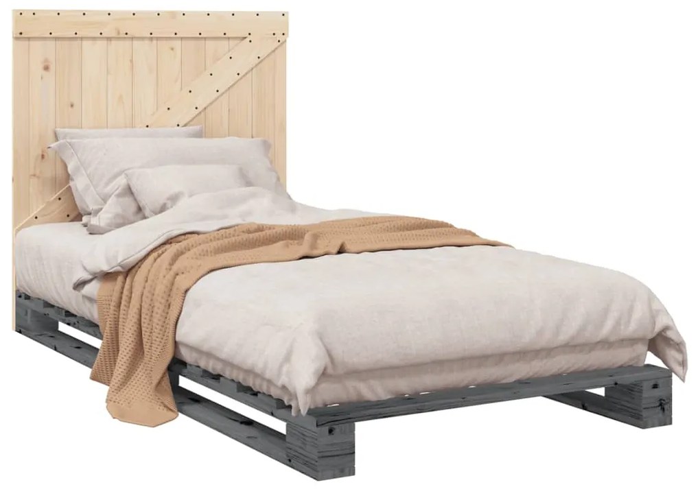 Estrutura de cama com cabeceira 100x200cm pinho maciço cinza