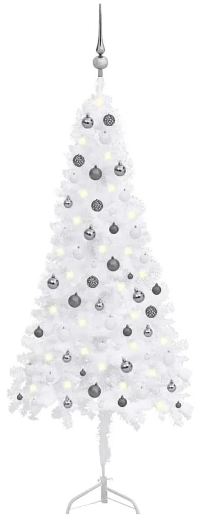 3077969 vidaXL Árvore Natal artif. canto c/ luzes LED/bolas 180 cm PVC branco