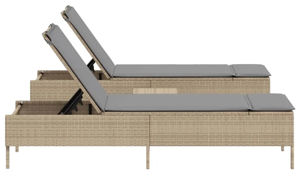 Conjunto de espreguiçadeiras com almofadão 3 pcs vime PE bege