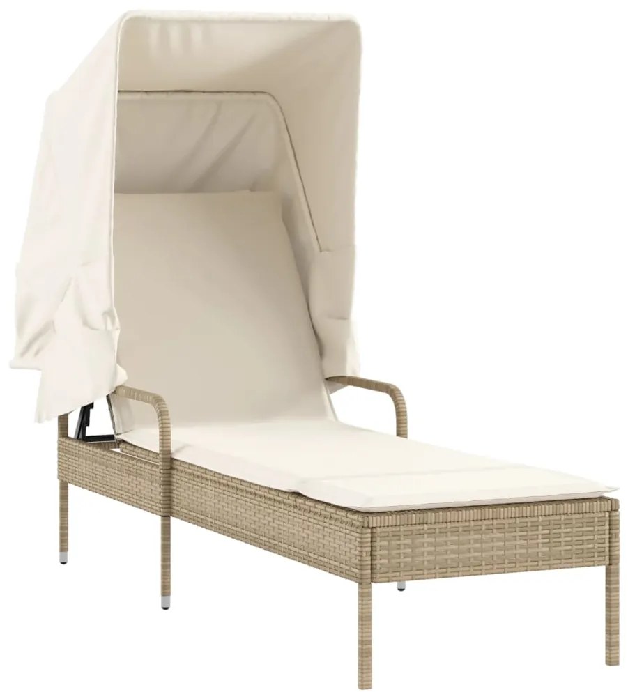 Espreguiçadeiras com toldos e mesa 2 pcs vime PE bege