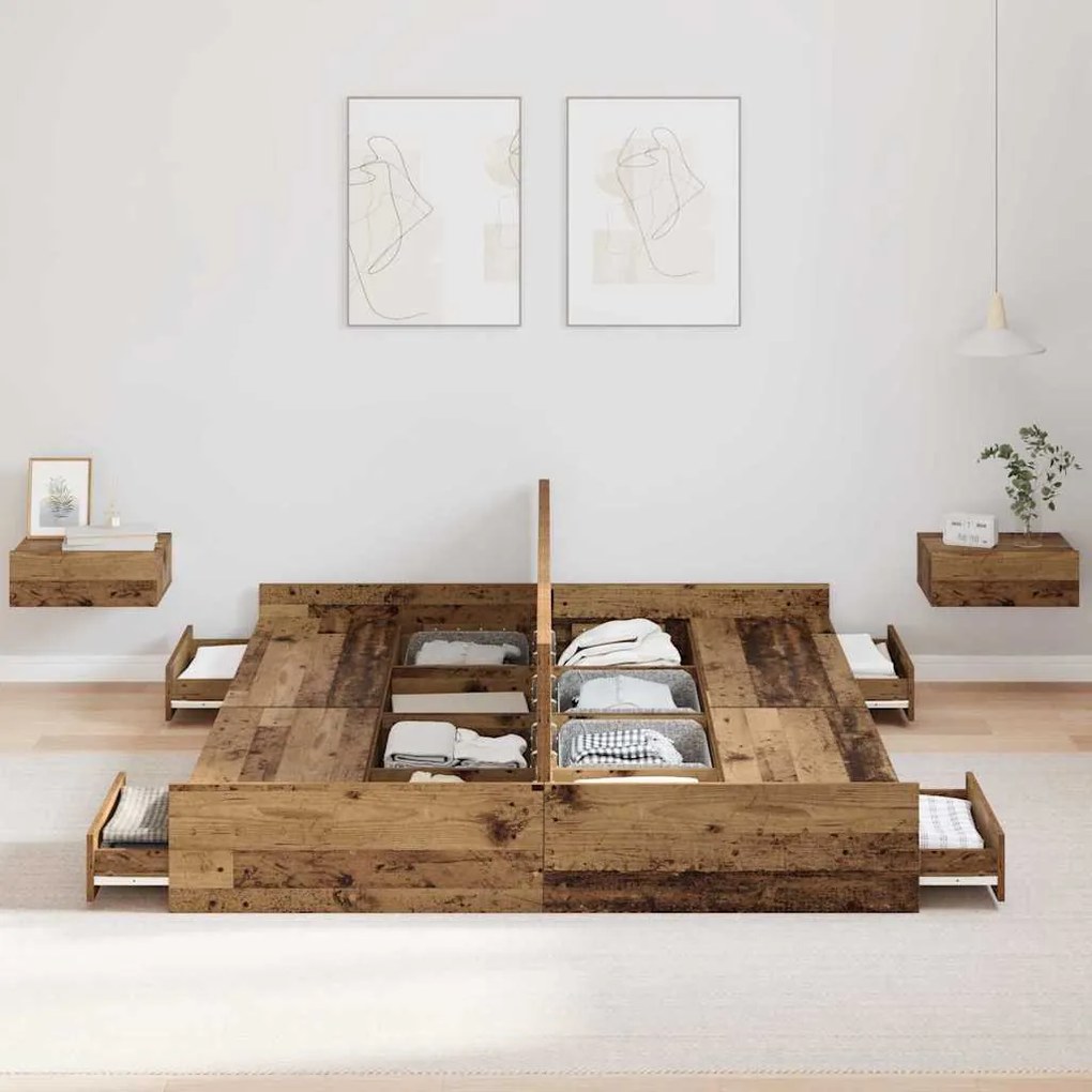 Estrado de cama com arrumação Madeira antiga 140 x 200 cm