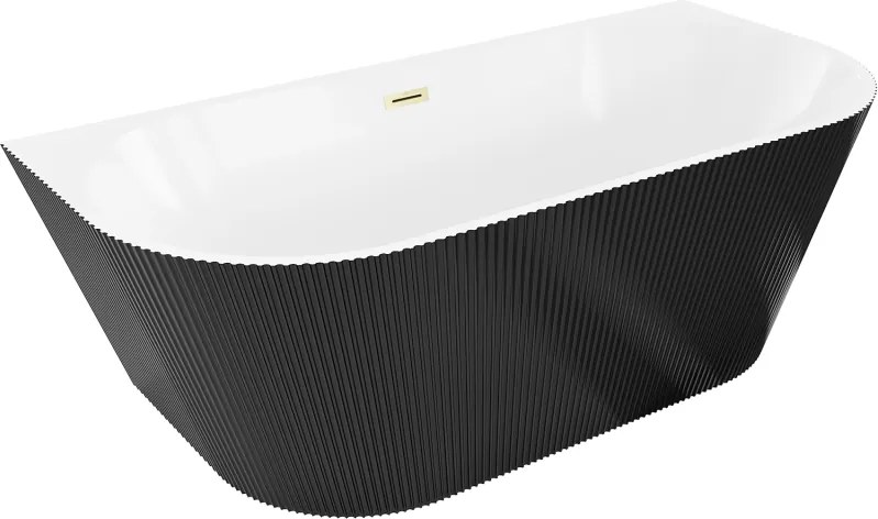 Mexen Oris banheira independente de parede com relevo 170 x 80 cm, branca/preta, transbordamento dourado escovado