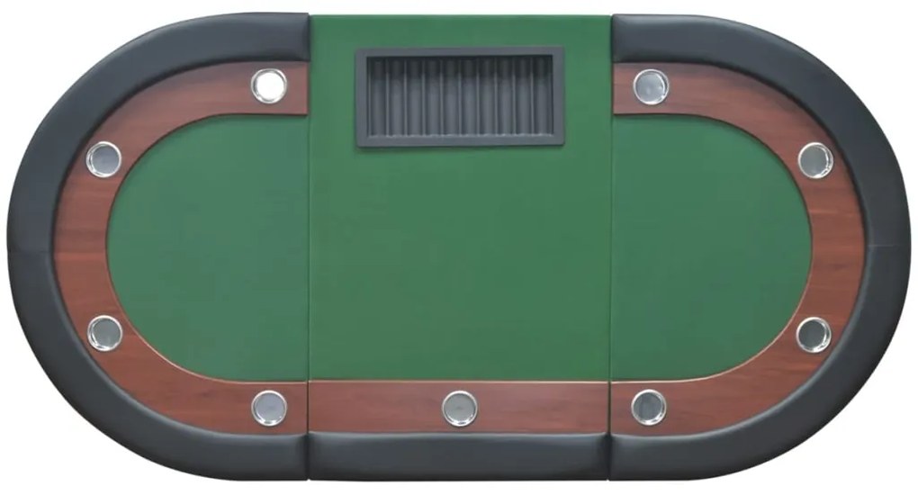 Mesa poker 10 jogadores c/ área crupiê e tabuleiro fichas verde