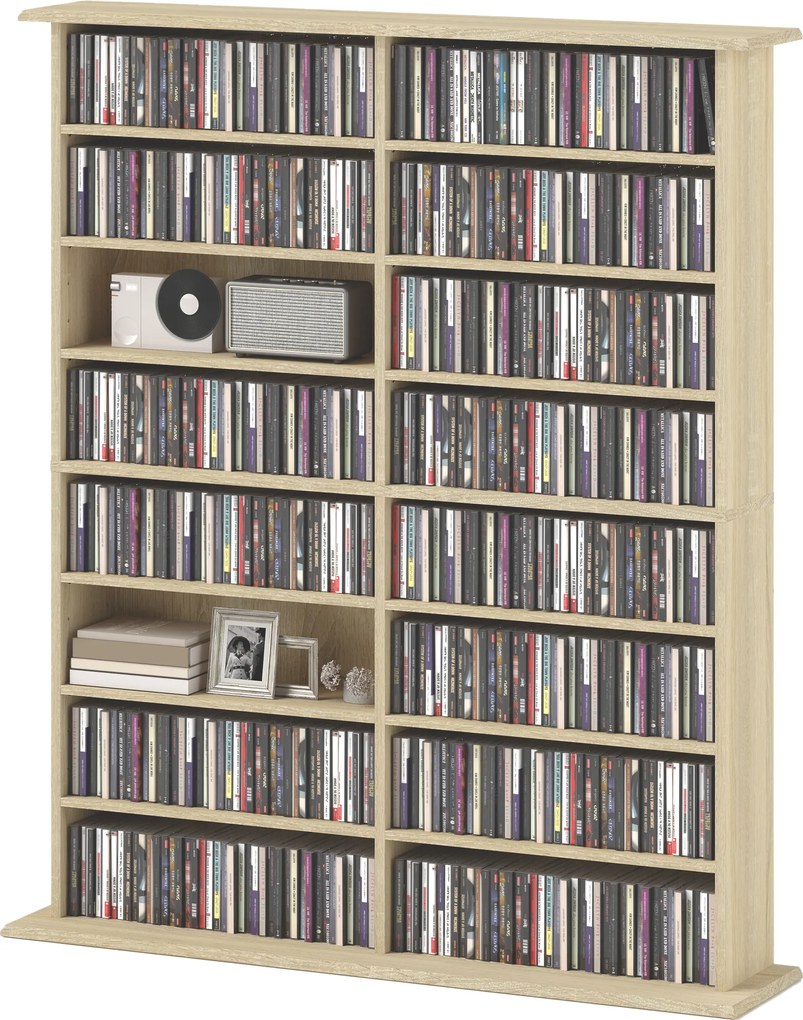 Organizador para CD e DVD com 16 compartimentos e 12 prateleiras ajustáveis 106,5 x 24 x 126,3 cm, capacidade máxima de 720 CD/396 DVD e Blu-ray, cor