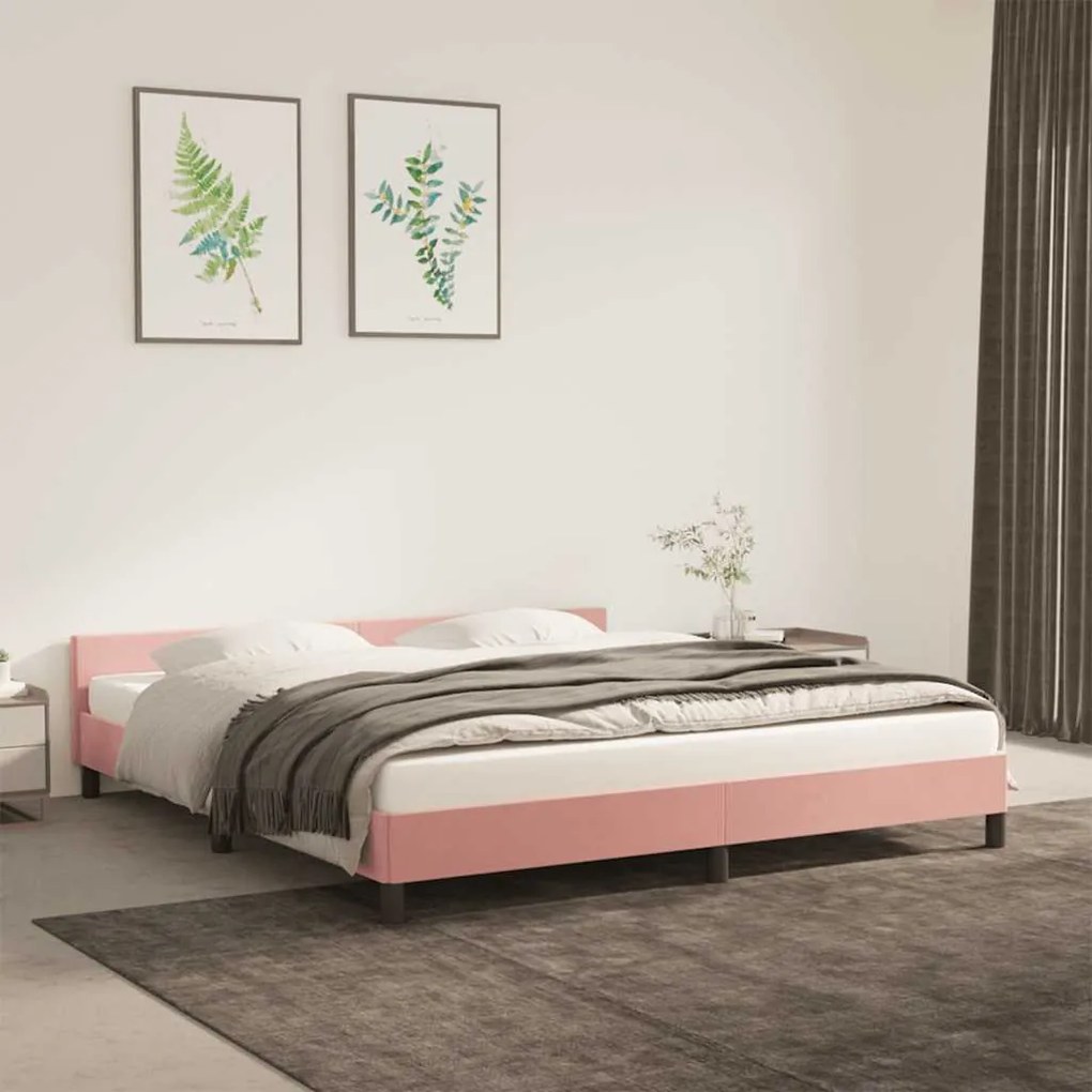 Estrutura cama c/ cabeceira sem colchão 160x200 cm veludo rosa
