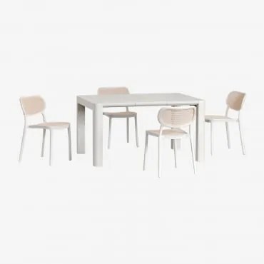 Conjunto De Mesa Retangular 140x100 Cm Arnadine E 4 Cadeiras De Jardim Empilháveis Em Polipropileno Omara Gardénia Branco - Sklum