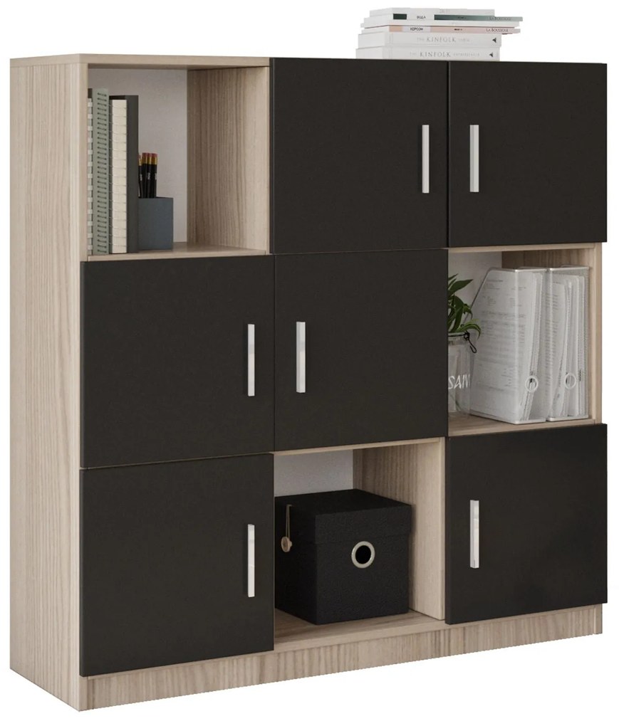 Armário Multiusos VO7 – Carvalho/Preto – 119,9 cm x 121,8 cm x 37,6 cm