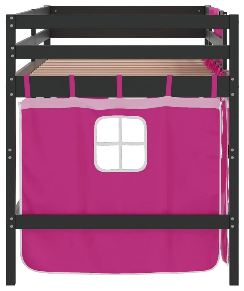 Cama alta p/ criança c/ cortinas 90x190 cm pinho maciço rosa