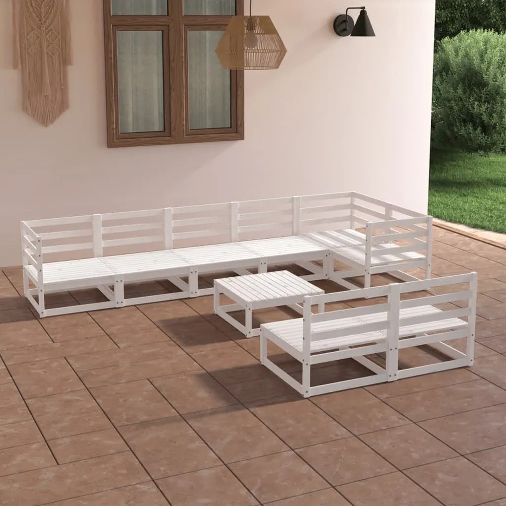 9 pcs conjunto lounge de jardim pinho sólido branco