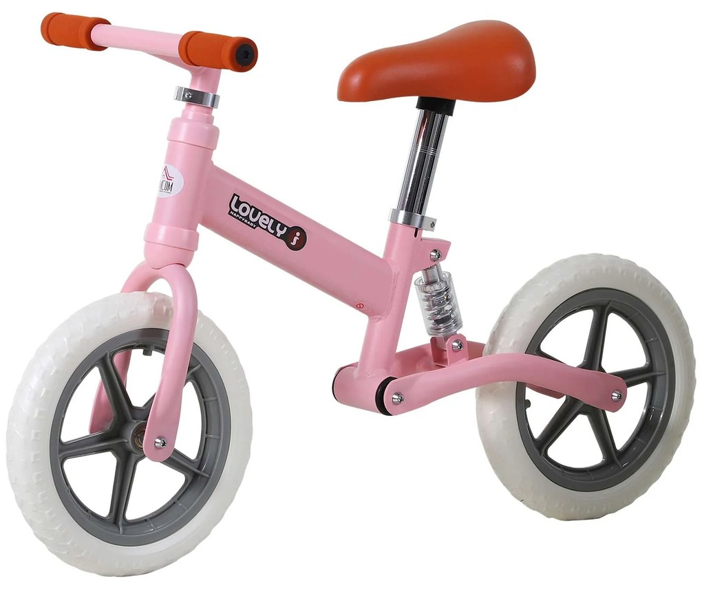 HOMCOM Bicicleta sem Pedais Assento Ajustável Rodas Antiderrapantes Segura Crianças 85x36x54cm Rosa