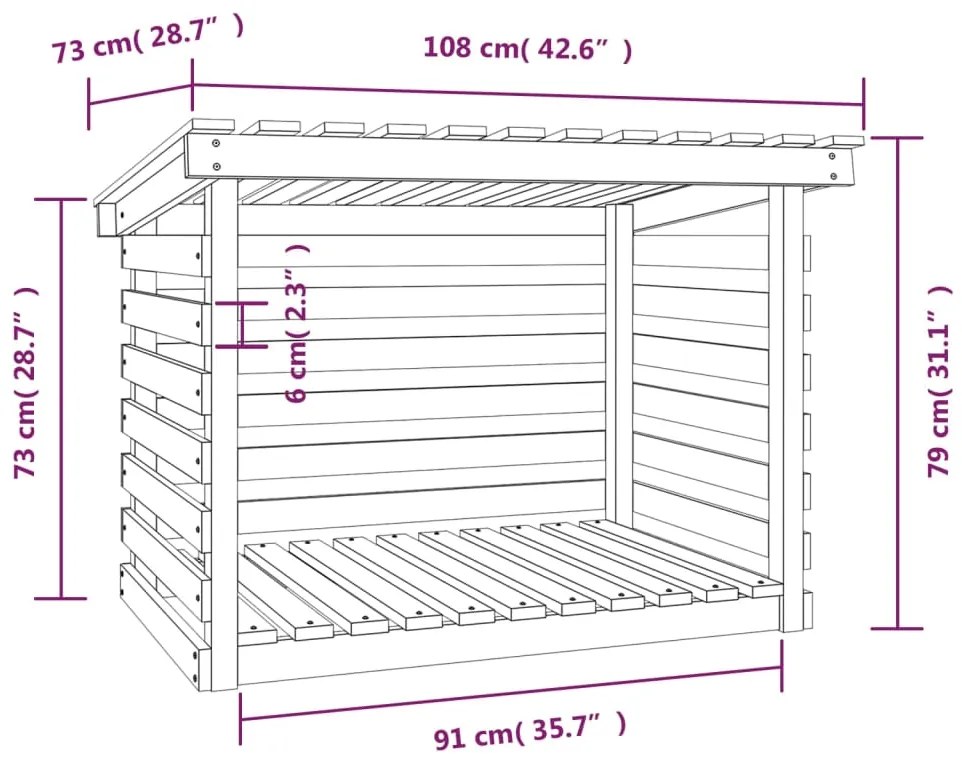 Suporte para lenha 108x73x79 cm madeira de pinho maciça