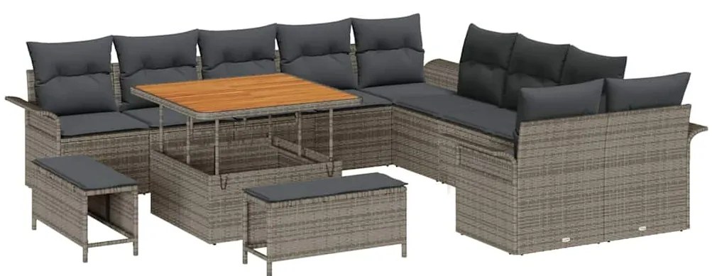 Conjunto de Sofá de Jardim vidaXL com Almofadas Cinza Rattan Acácia de